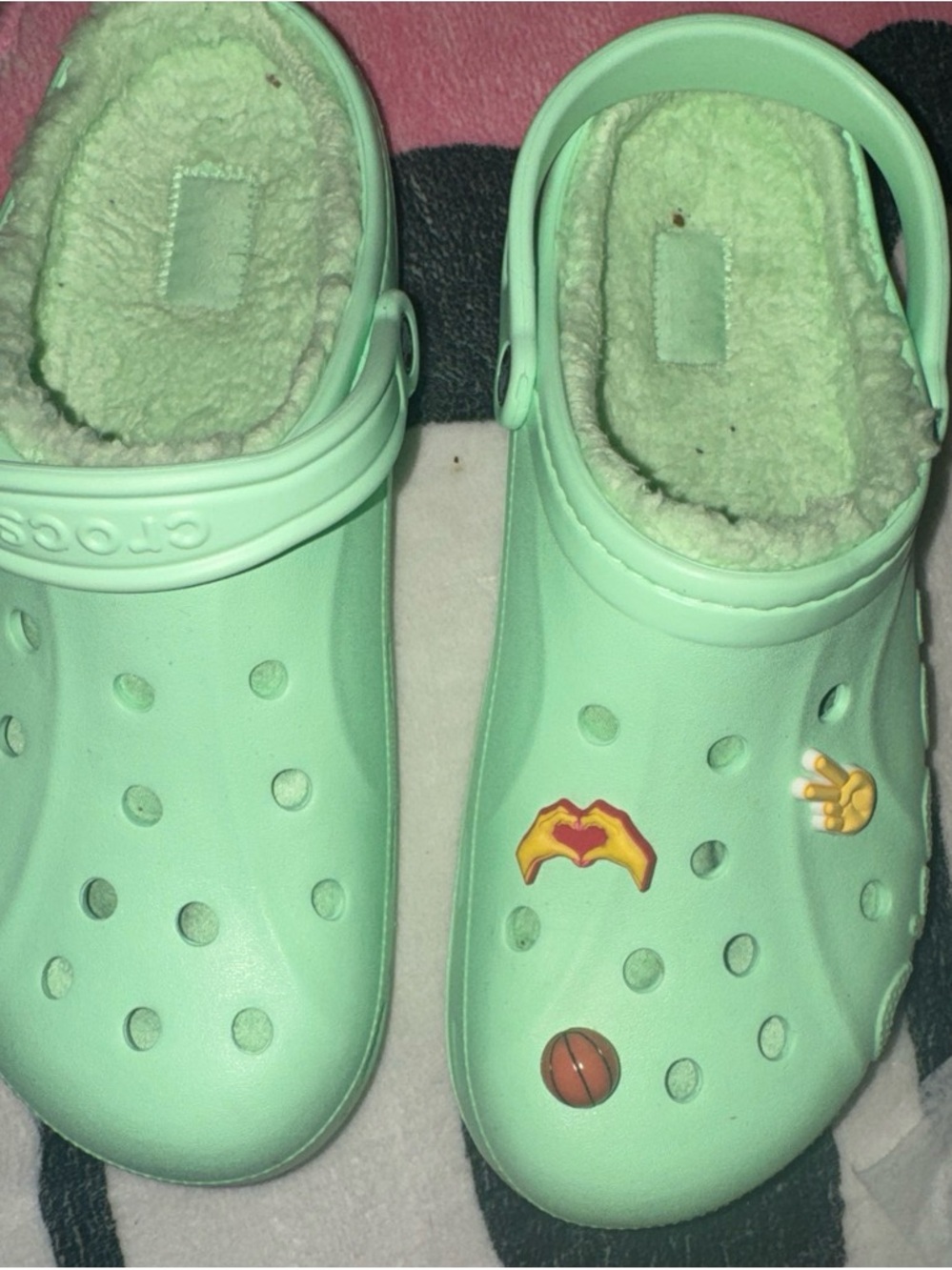 CROCS Mint Green Fuzz-Lined Slip-On Clogs